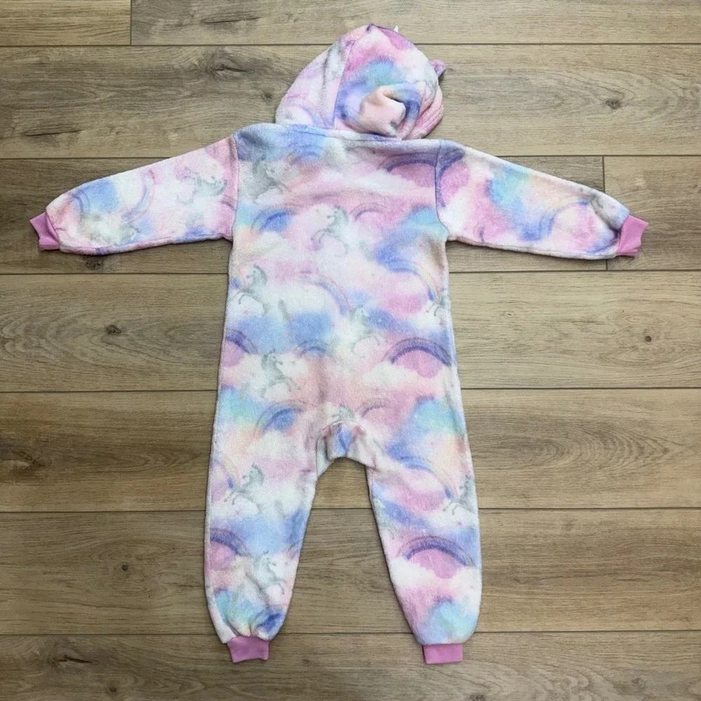The Children's Place Kids Pink Unicorn Rainbow Plush Hooded Sleeper Size 4 XS/TP